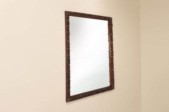 Image 1 of Rare grand miroir ancien en chêne sculpté à la main, de style baroque ou rococo, France vers 1800 1800