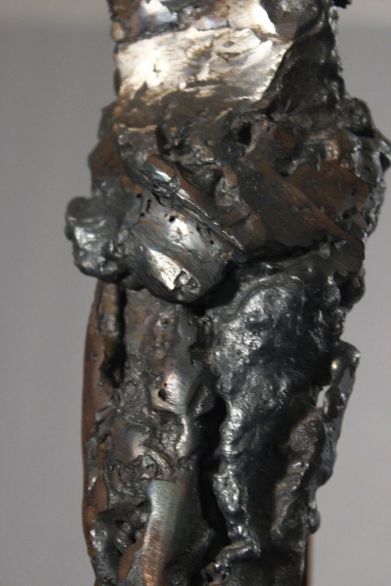 Image 1 of Brutalized crucifixion sculpture in welded iron, bronze, and copper, 1970s, signed