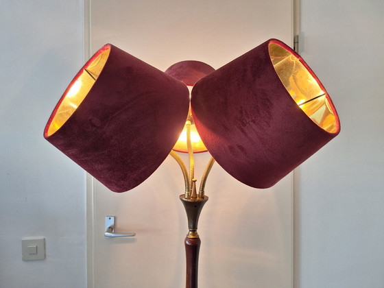Lampadaire de style mid-century avec abat-jour en velours – Velvet, Wood (photo 4 of 8)
