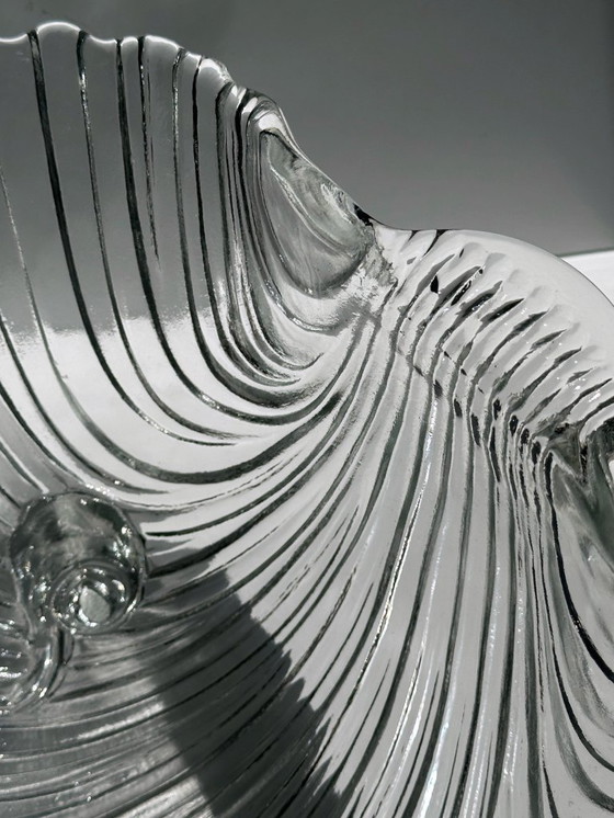 Image 1 of Large glass bowl, shell shape, 1980s Art Deco Revival, 80s/90s crystal bowl, serving bowl, fruit bowl