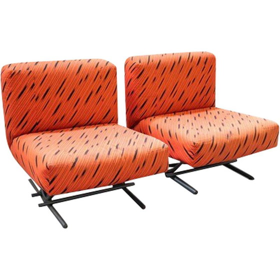 Image 1 of Pair of vintage armchairs in red and black fabric, 1970