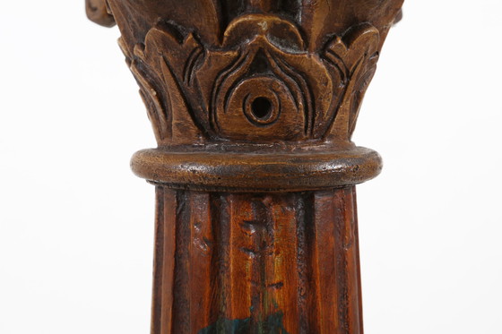 Image 1 of Antique Carved Wood Corinthian Column or Pedestal, France ca. 1890