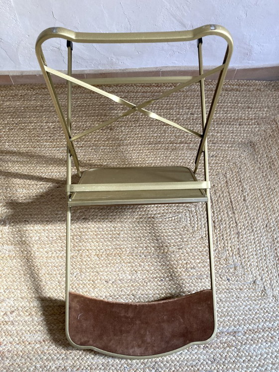 Image 1 of Silla de ópera plegable de metal dorado, década de 1960-1970