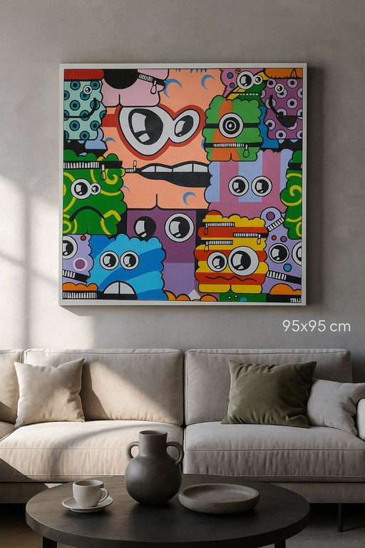 Peinture Pop-Art Cartoon unique | 95 x 95 cm | MDF