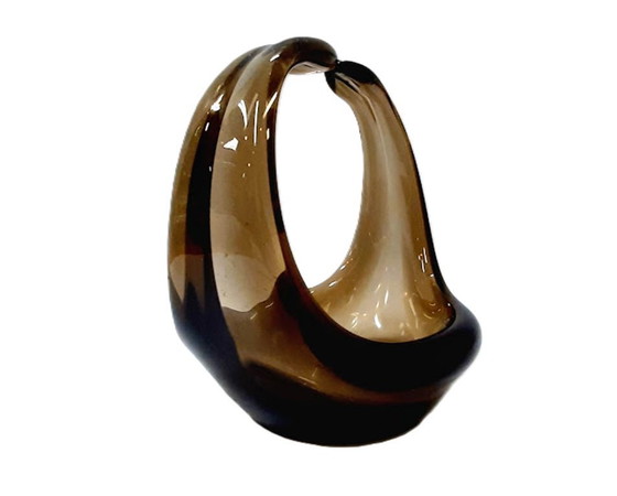 Image 1 of Ciotola per caramelle vintage, vetro fumé, a forma di cestino