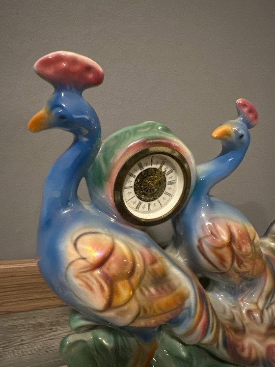 Image 1 of Decorative object by Pouw Italian Ceramics, 1960s, peacock decoration with clockwork mechanism, 1960 Italy