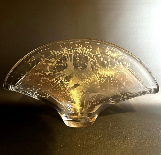 Image 1 of Rare bol en verre cristal gravé de Murano – Signé Sirio – Style Barbini / Seguso