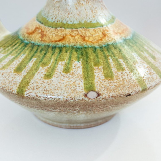Image 1 of 1x 1960s Italian Modern Ceramic Jug, Beige and Green, Bertoncello Manufacturer