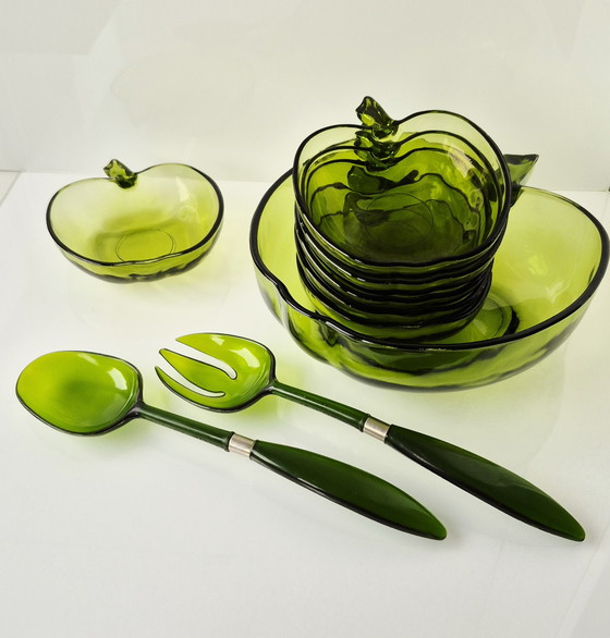 Image 1 of Salatschüssel Set Schale Apfel grün 9-teilig 70er Jahre