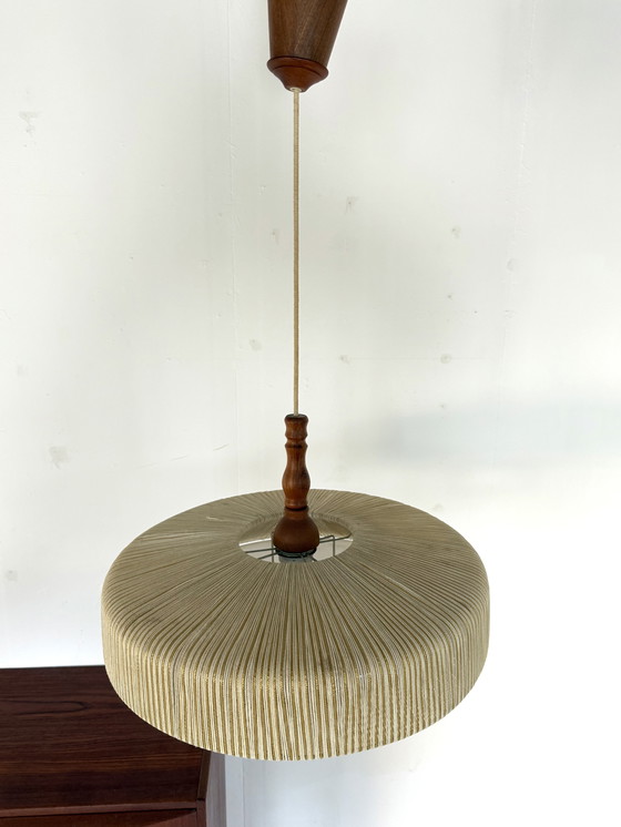 Image 1 of Lampada a sospensione vintage in teak e sisal, Temde Leuchten