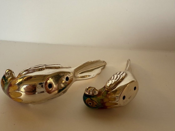 Image 1 of Uccelli smaltati in argento sterling Saturno