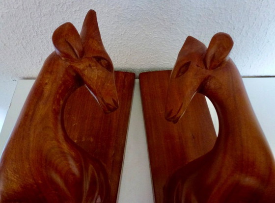 Image 1 of Vintage 2x wooden bookends in the shape of antelopes