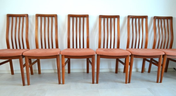 6 x chaises de salle à manger vintage danoises Kai Kristiansen – Schou Andersen, Velours, Bois (photo 4 of 13)