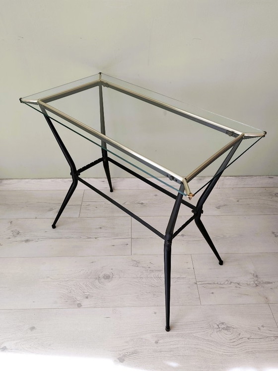 Image 1 of Antique side table in glass and metal