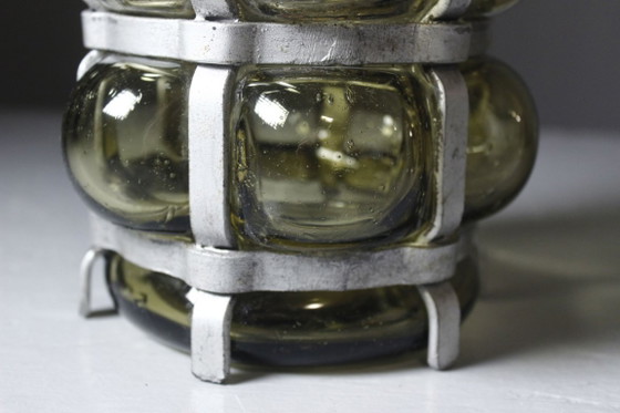 Vintage Brutalist Lamp Double Lighting Blown Glass in Cage 20th Century Design – Table lamps (photo 7 of 11)