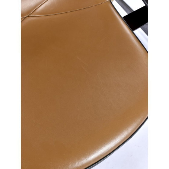 Image 1 of Herman Miller Eames Tandembank met bruine Naugahyde Pad Shell-stoelen
