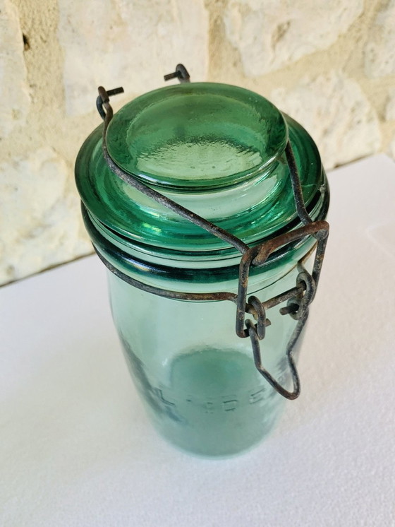 Image 1 of Vintage Franse potten in smaragdgroen glas van L'Ideale, jaren 1940, set van 2