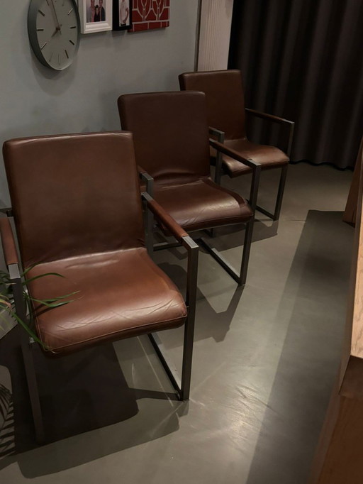 6 cognacfarbene Leder-Esszimmerstühle von Goossens