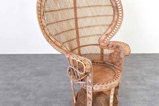 Image 1 of Fauteuil Emmanuelle en osier à motif paon, style Mid-Century, de Kok Maison, années 1970