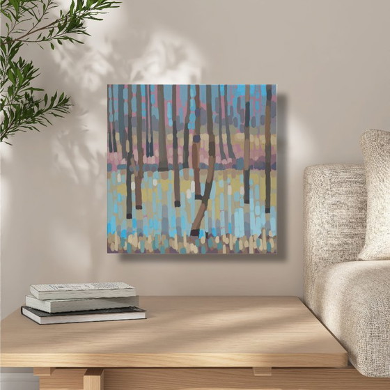 Image 1 of Peinture représentant un reflet dans l'eau, pièce unique peinte à la main, nature, paysage, peinture acrylique 40x40cm