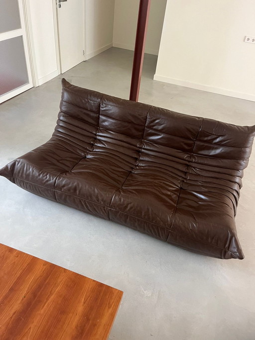 Original Ligne Roset Togo 3-Sitzer – Dunkelbraunes Leder