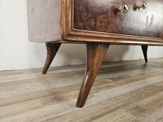 Image 1 of 1950s chest of drawers with glass top, maple workmanship and brass knobs