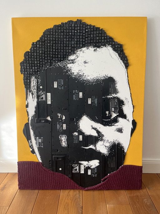 Maurice Mbikayi - « Garçon au maillot violet », technique mixte sur toile