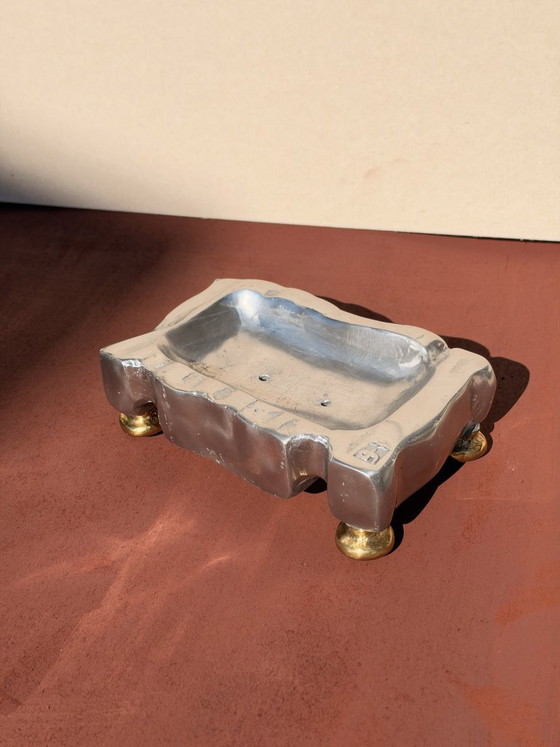 David Marshall Brutalist Soap Dish, Spain, 1970s, Decorative Objects, Metal, Brass, Silver, Organic Modern (photo 5 of 7)