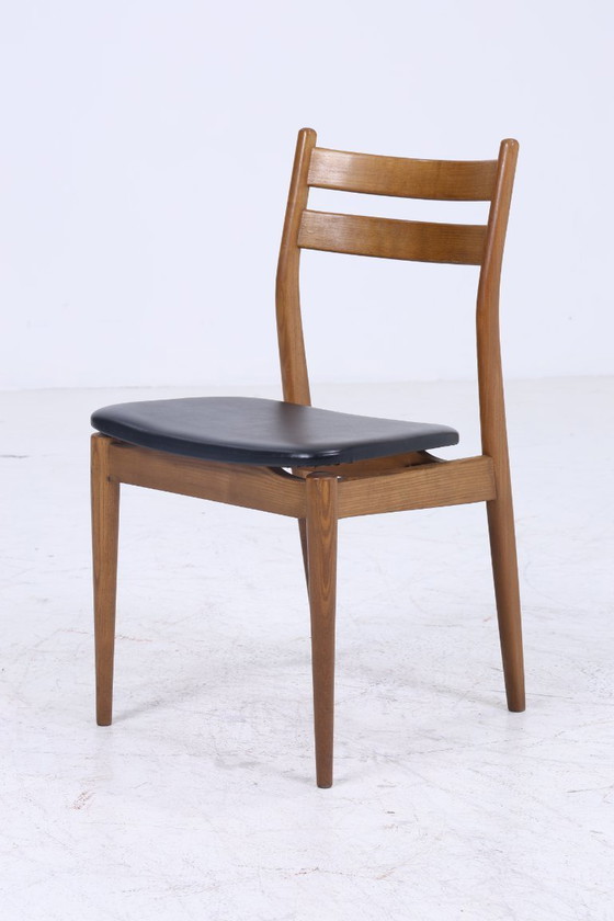 Image 1 of 2 Vintage Teak Dining Room Chairs | Mid - Century Chair 60s | Kitchen Chair Leather Cover #08-02