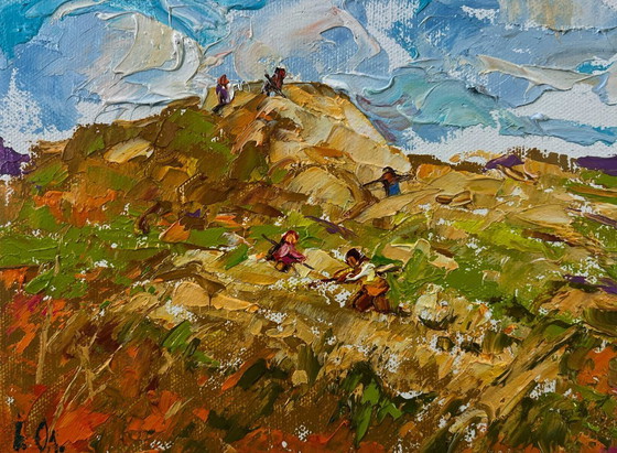 Image 1 of Original Oil Painting Summer Field Landscape Gentle wind over the haystack