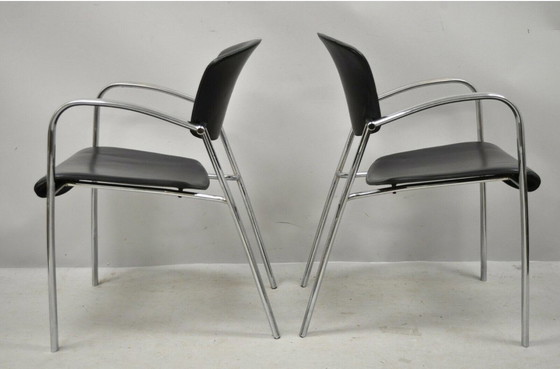 Image 1 of 4 Brayton International Collection Steelcase Chrom & Schwarz Leder Sessel