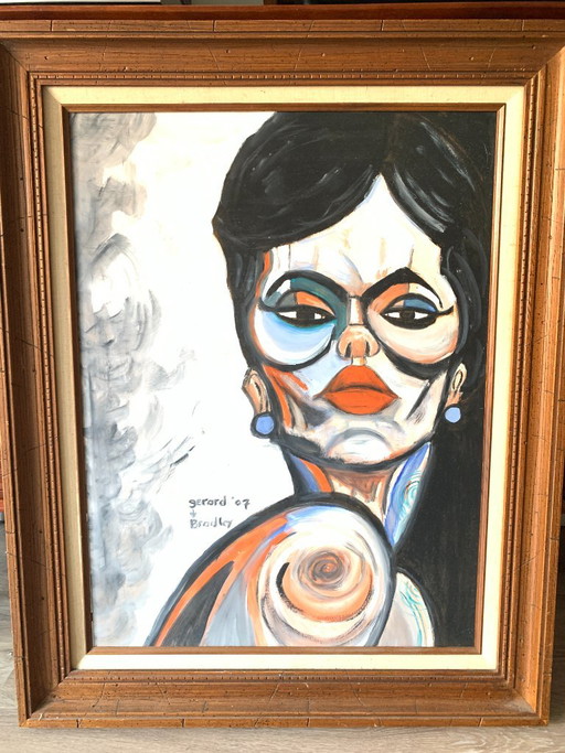 Peinture acrylique sur panneau 'Paris Girl' - Signée '07