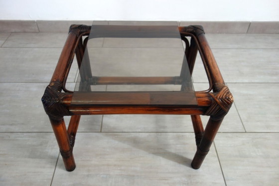 3 Vintage Bamboo and Smoked Glass Nesting Tables, 1960s – Side tables, Rattan (photo 9 of 16)