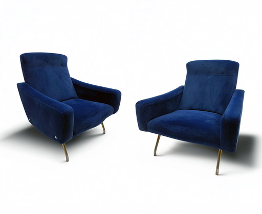 Coppia di poltrone Galion Lounge Chairs blu reale di Steiner (anni '50)