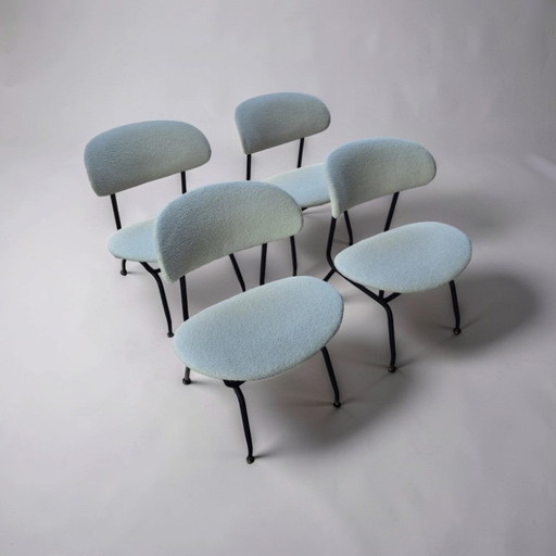 Ensemble de 4 fauteuils lounge de Gastone Rinaldi, Italie, années 1950 – stoelen fauteuils, Metal, Textile, Vintage