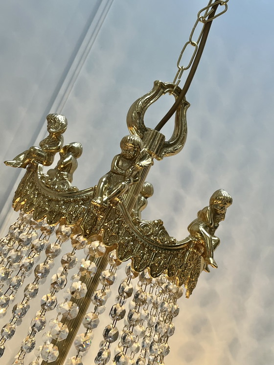 Image 1 of Lámpara de araña grande XL con ángeles putti de cristal SWAROVSKI
