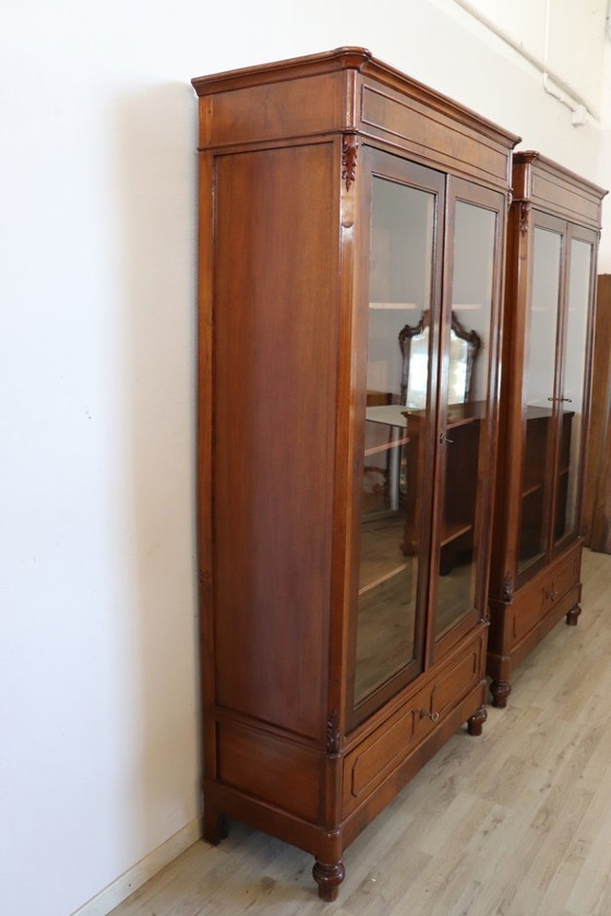 Image 1 of Set of 2 Bookcases in walnut, Italy late 19th century