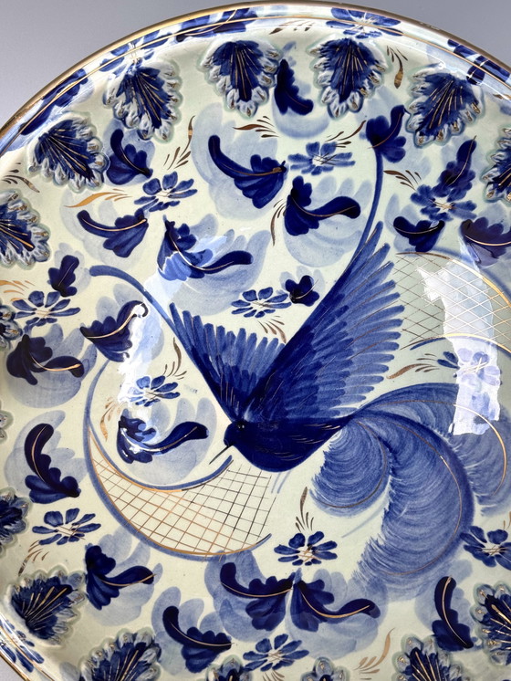 Image 1 of Große handbemalte Schale von H. Bequet mit vergoldeten Drachengriffen