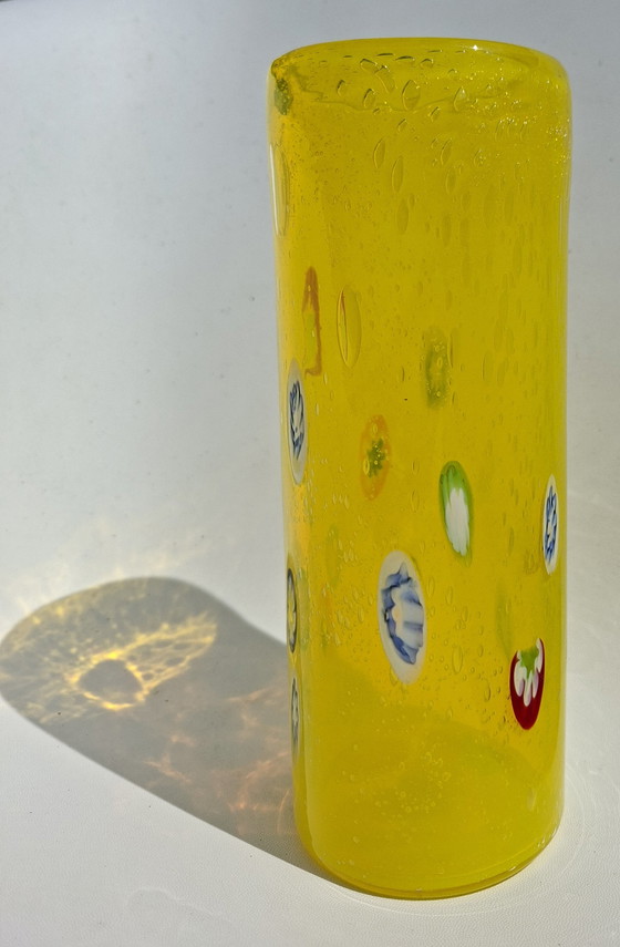 Image 1 of Vintage Leonardo Millefiori Vase – Hand-blown Yellow Glass – 23 cm
