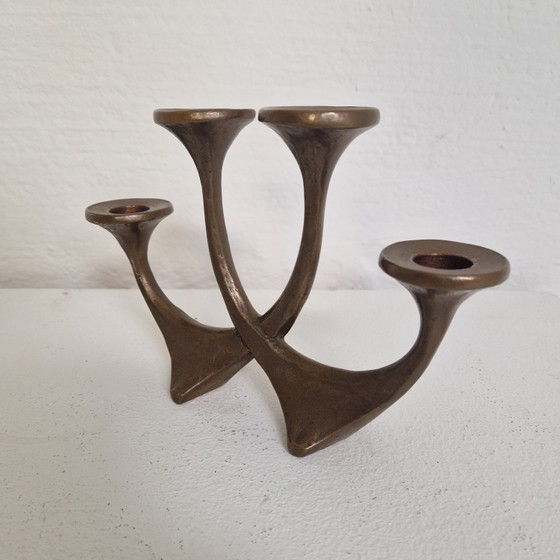 Image 1 of Vintage brutaliststijl koperen/bronze kandelaar