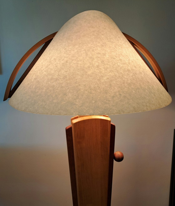 DOMUS 6306 Vintage houten vloerlamp – in hoogte verstelbaar – met voetdimmer – Duits design – Vloerlampen (photo 3 of 15)