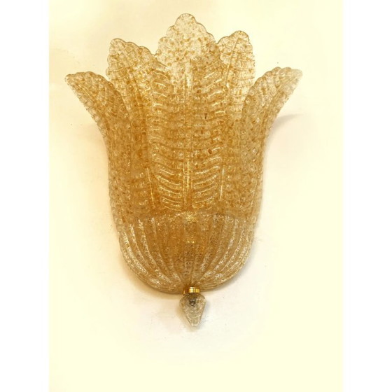 Image 1 of Venetiaanse gouden Graniglia "blad" design Murano glazen wandlampen, paar