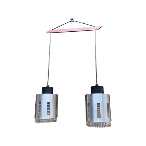 Lampe vintage en verre et teck