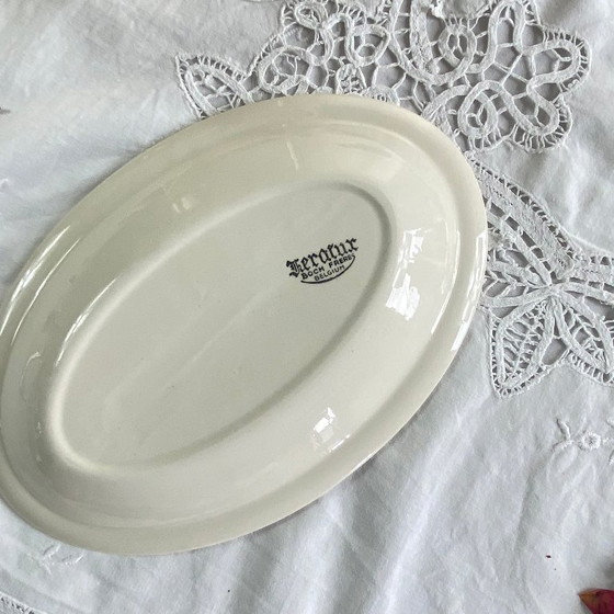 Image 1 of Ravier petit plat de service faïence ancienne Boch et Frères Kéralux bleu 