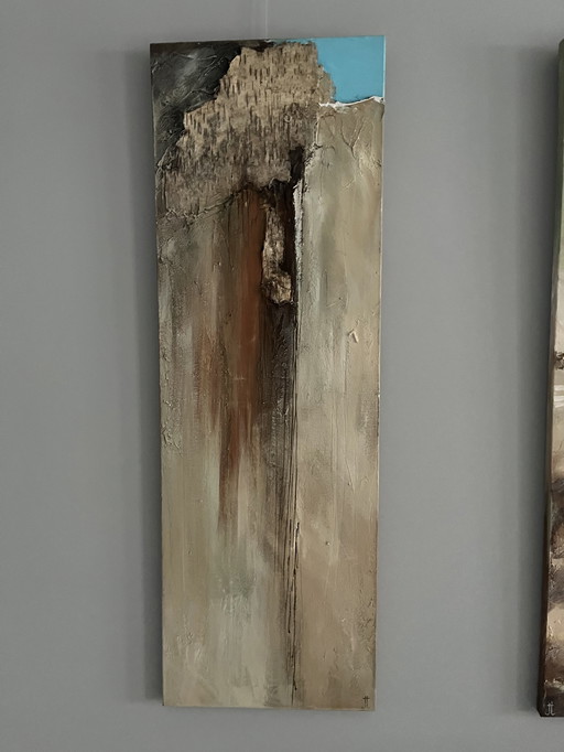 Twee abstracte schilderijen van 190 cm x 40 cm