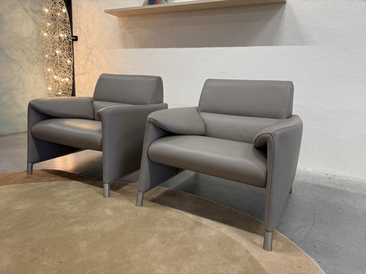 2 Poltrone Leolux Felizia pelle grigia