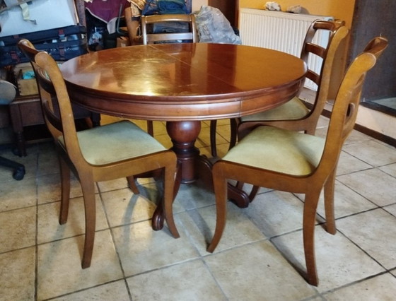 French solid cherry wood dining and living room furniture, Dining set, Metal, Textile, Brown (photo 10 of 11)