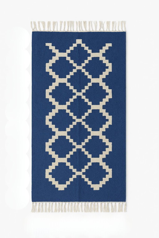 Senon Kelim Läufer 70 × 140 cm - Handgefertigt in Ägypten - Blauer Diamant, Flachgewebe