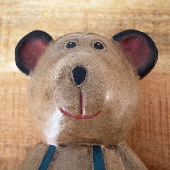 Image 1 of Statuetta vintage in legno a forma di orsacchiotto, risalente agli anni '70.