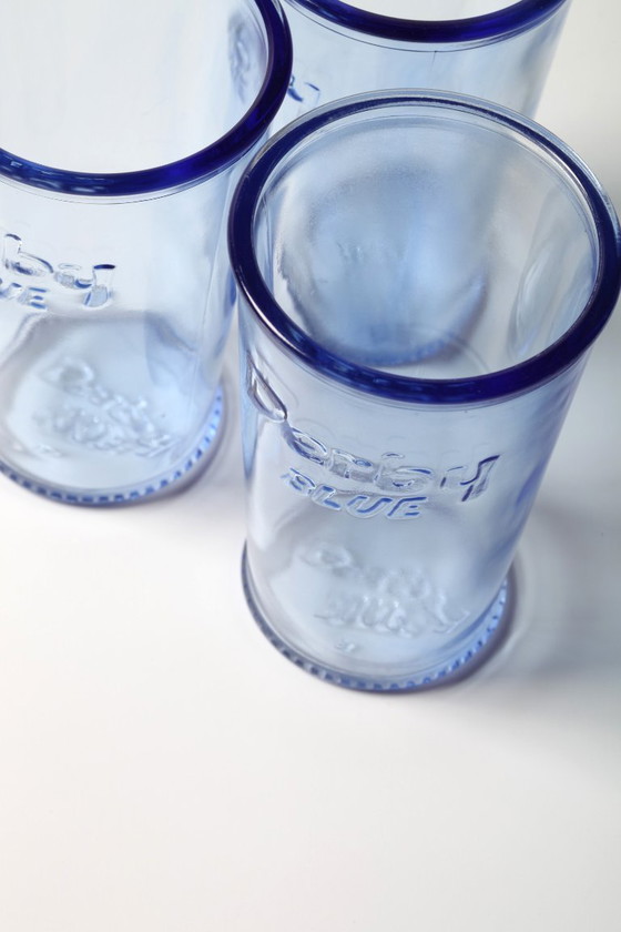 Image 1 of Set van 3 vintage Derby Blue glazen in lichtblauwe kleur / Rastal / Italië / 2001